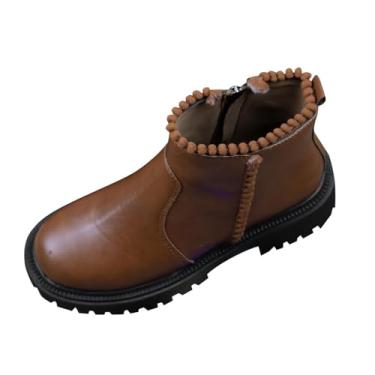 Imagem de Botas femininas desgastadas plus size quentes de salto baixo estilo outono inverno, Marrom, 36