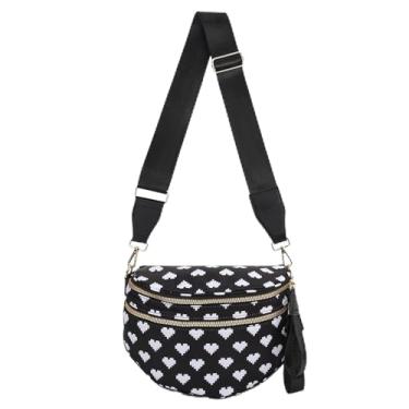 Imagem de Jooniter Bolsa transversal espaçosa de nylon para mulheres pochetes com alças ajustáveis, Coração preto