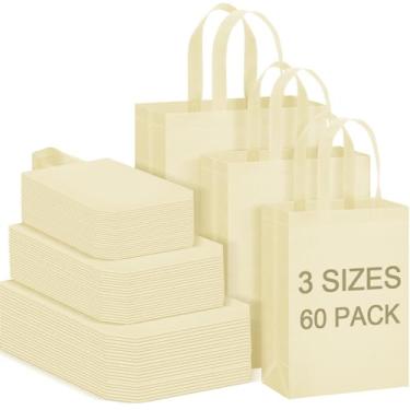 Imagem de Zhehao Pacote com 60 sacolas reutilizáveis a granel com alça, 3 tamanhos 24 x 35 cm, 29 x 50 cm, bolsas não tecidas para compras (branca)