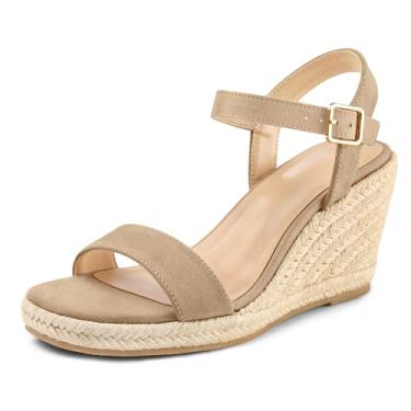 Imagem de mysoft Sandálias femininas plataforma espadrille Wedge, Caqui, 37