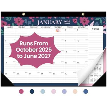 Imagem de Calendário de mesa 2025-2026, calendário de 21 meses de outubro de 2025 a junho de 2027 – grande 43 x 30 cm, calendário mensal de mesa/parede para escola em casa ou escritório - pétalas do crepúsculo