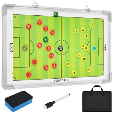 Imagem de Quadro de treinamento de futebol de 45,7 x 30,5 cm, quadro de táticas de apagamento a seco dupla face com marcadores de jogador, caneta e borracha, prancheta de estratégia de futebol portátil com ímãs