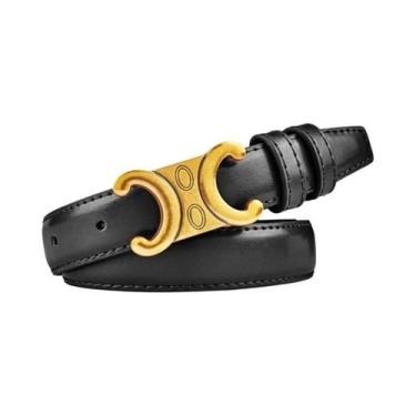 Imagem de Cinto Feminino De Couro Genuíno Com Fivela Dourada De Alta Qualidade P