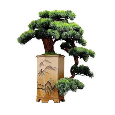 Imagem de Árvore artificial grande simulação bonsai interior pinheiro vaso hotel sala de estar desktop planta verde decoração ornamentos árvore falsa (A)