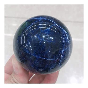 Imagem de Bola esférica de sodalita de quartzo de cristal natural, pedras de reiki, sala de casa, escritório, aquário, acessórios de decoração pedra preciosa bonita (tamanho: 8-8,5 cm)