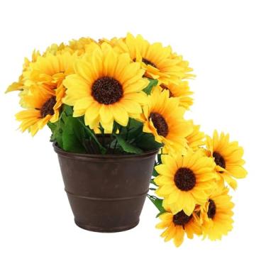 Imagem de Girassóis artificiais, girassóis falsos, flores artificiais para vaso, flores de seda de outono com hastes para buquê de cozinha, mesa de casamento, varanda, jardim, decoração interna e externa (4