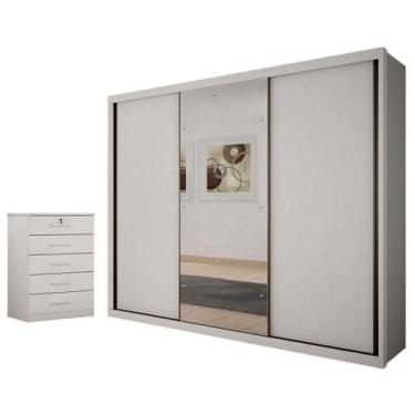 Imagem de Guarda Roupa Casal Palazzo Com Espelho E Gaveteiro Suiça Neve - Novo H