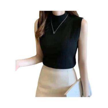 Imagem de Blusa Feminina Sem Mangas Em Malha Sólida Elástica Moda Coreana Primav