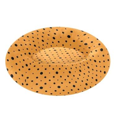 Imagem de STAYTOP Cama de almofada redonda de bolinhas pretas laranja para gatos e cães, camas macias para animais de estimação, camas laváveis e calmantes para cães com fundo antiderrapante - P