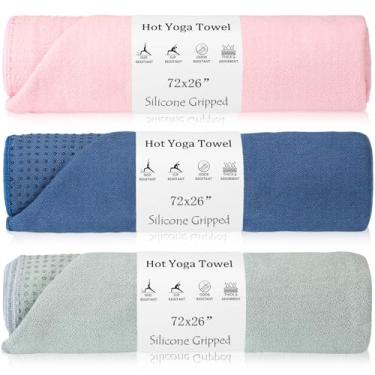 Imagem de Hahafelt Pacote com 3 toalhas de ioga quentes antiderrapantes 183 cm x 66 cm tapete de microfibra extra grande para ioga com aderência absorvente de suor capa antiderrapante para Pilates Fitness (rosa