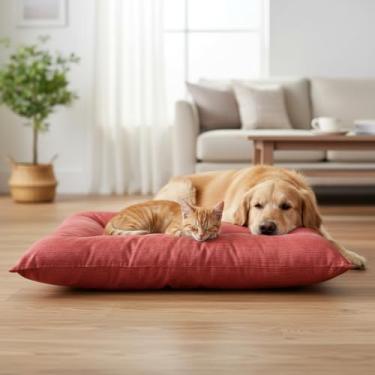 Imagem de Caminha Colchonete Pet Grande Portátil Impermeável com Zíper Multiuso Viagem e Casa Cães e Gatos até 15kg 50cm x 70cm Vermelho
