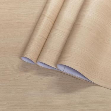 Imagem de BAYYA Papel de parede de madeira Light Oak Contact Paper Peel and Stick Bancadas Bege Impermeável 40.6 cm x 500.4 cm Papel de Embrulho de Madeira Parte Superior de Vinil para Armários de Cozinha e
