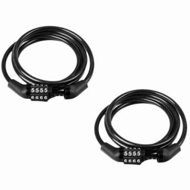 Imagem de MOPFOL Pacote com 2 cadeados de cabo de bicicleta com combinação de 4 dígitos – Trava de aço removível de 1,1 m com senha fixa para mountain bikes, e-bikes, portões e cercas