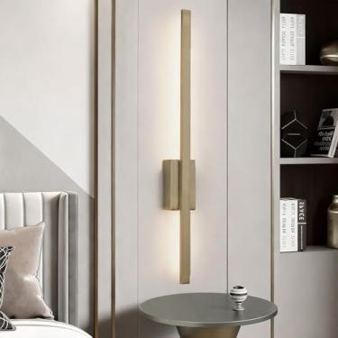 Imagem de GZZBMY Lâmpadas de Parede Interior LED Moderna Minimalista Criativa Longa Iluminação de Parede Metal Acrílico Mesa de Cabeceira Arandela para Quarto Corredor Sala de Estar Escada (Bronze Luz Branca