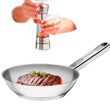 Imagem de Kit Frigideira 24cm Tramontina Allegra em Aço Inox e Indução com Moedo