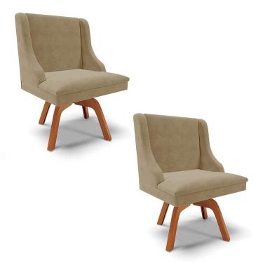 Imagem de Kit 2 Cadeiras Estofadas Giratória Para Sala De Jantar Lia Suede Marrom Rt - Ibiza