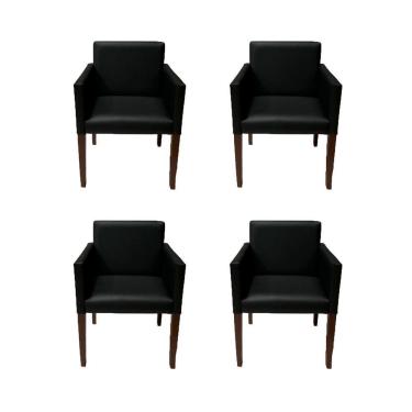 Imagem de Kit 4 Poltronas Nina Executiva 1 Lugar Tecido Sintético Pé Marrom - Preto - Cor: Preto