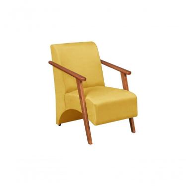 Imagem de Poltrona Venus 1 Lugar Braço Madeira Maciça Tecido Suede Amarelo