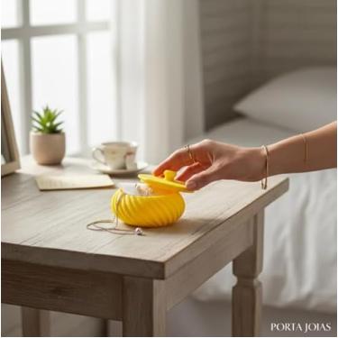 Imagem de PORTA JOIAS ZELO, Porta Joias Amarelo, Organizador de Joias com Tampa