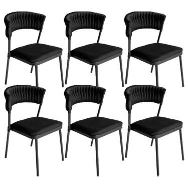 Imagem de Kit 6 Cadeiras Nice Alumínio Tricô Náutico Acesse Móveis Preto/preto