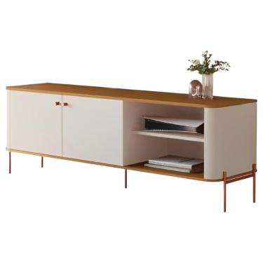Imagem de Rack Para Sala Tv Até 58 Polegadas Moderno 2 Portas - Off White Nature Bronze