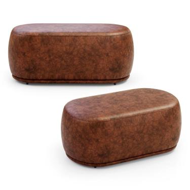 Imagem de Kit 02 Puffs Decorativos Orgânicos Molly 02 Lugares Couríssimo Whisky - Desk Design Cor Whisky