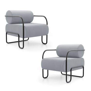 Imagem de Kit 02 Poltronas Decorativas Orgânica Living Miska Veludo Cinza Claro - Desk Design