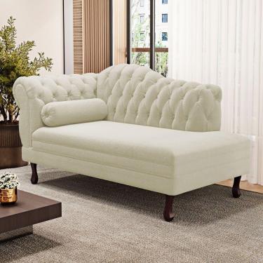 Imagem de Divã Recamier Chaise Longue Lavínia 150cm Capitonê Pés De Madeira Bouclê Bege - Desk Design