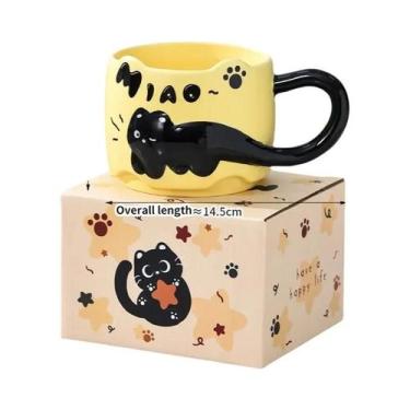Imagem de Caneca De Cerâmica Empilhável Com Design De Gato Fofo Para Café E Chá,