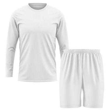Imagem de Kit Calção Short Futebol Basquete Branco + Manga Longa Masculina Segunda Pele Dry-Mascu...