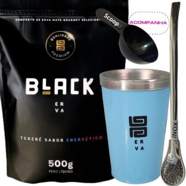 Imagem de Kit Tereré Black Erva Mate 500g+ Copo Alumínio Térmico AZUL + Bomba Tr