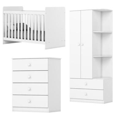 Imagem de Quarto Infantil 3 Pecas Berco Grade Fixa Labirinto Henn, Branco