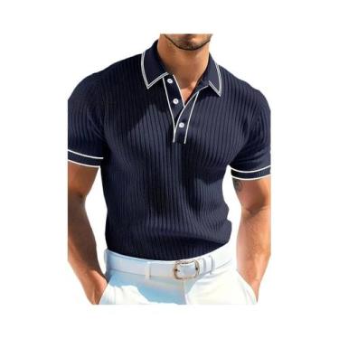 Imagem de Camisa Polo Masculina Casual De Negócios Em Cor Sólida Com Manga Curta
