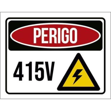 Imagem de Kit 3 Placas Perigo 415V Ícone - 27X35 - Sinalizo