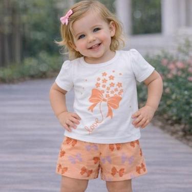 Imagem de Conjunto Bebê Menina Blusa com Estampa de Laço e Shorts Estampado 4YOU