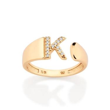 Imagem de Anel Letra com Zircônias Banhado a Ouro Rommanel 513643 Tamanho:14Cor: