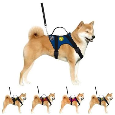 Imagem de Coleira Peitoral Para Cães Cachorros Ajustável Com Guia Alça Reforçada