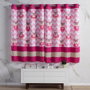 Imagem de Cortina 2 Metros Para Quarto Estampada Infantil Donuts Dog Pink/caqui 2,00m X 1,50m Para Varão Simples