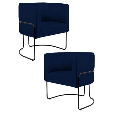 Imagem de Kit 2 Poltronas Decorativas Base Aço Betina C-304 Veludo Azul Marinho - Domi