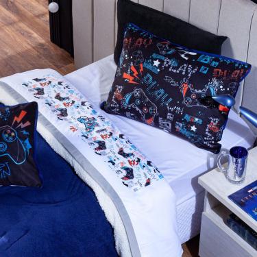 Imagem de Jogo De Cama Lençol Solteiro Game Win Branco Com Fronha E Virol Estampados 03 Peças - Percal 200 Fios