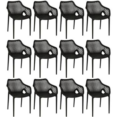 Imagem de Kit 12 Cadeiras De Jantar Design Suits Com Braços Empilhável Em Polipropileno - Preto