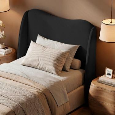 Imagem de Cabeceira Orgânica Para Cama Box Viúva Luma 120cm Bouclê Preto - Desk Design