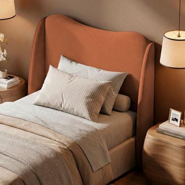 Imagem de Cabeceira Orgânica Para Cama Box Viúva Luma 120cm Bouclê Terracota - Desk Design