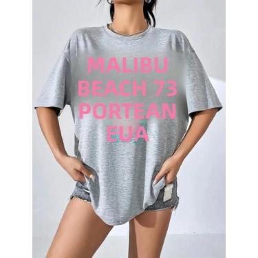 Imagem de Camiseta Feminina Casual De Verão Estilo Streetwear Com Estampa De Let