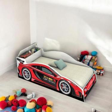 Imagem de Cama Solteiro Carro Com Baú Vermelha Com Colchão - VITAMOV