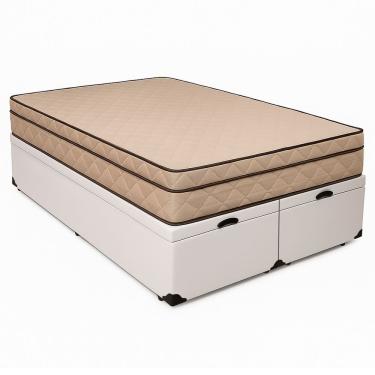Imagem de Cama Box Baú King Polônia com Colchão Espuma D28 Tecido Sintético Branco Bello Box