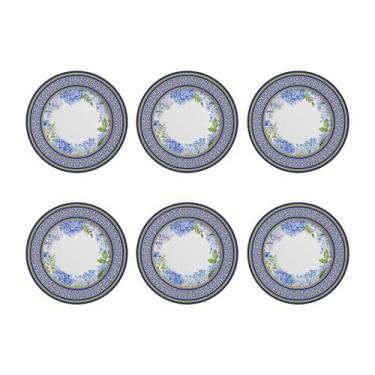 Imagem de Conjunto De Pratos Rasos Gramado 6 Peças 28,5cm Alleanza Branco, Azul 