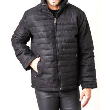 Imagem de Jaqueta Masculina Puffer Suede Com Capuz Preta Zune, Preto, M
