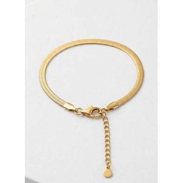 Imagem de Pulseira Feminina Fita Snake Aço Inoxidável Banhada Ouro 18k - MS CHOI