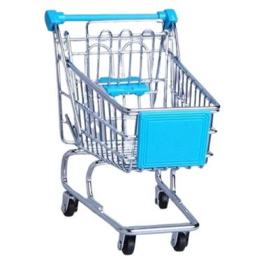 Imagem de Mini Carrinho de Supermercado Decorativo 12cm Azul - Bono - Bono Home